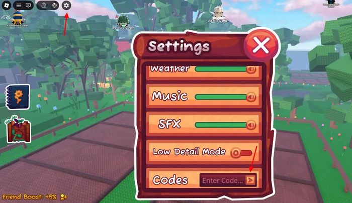 Các bước nhập code Garden Horizons