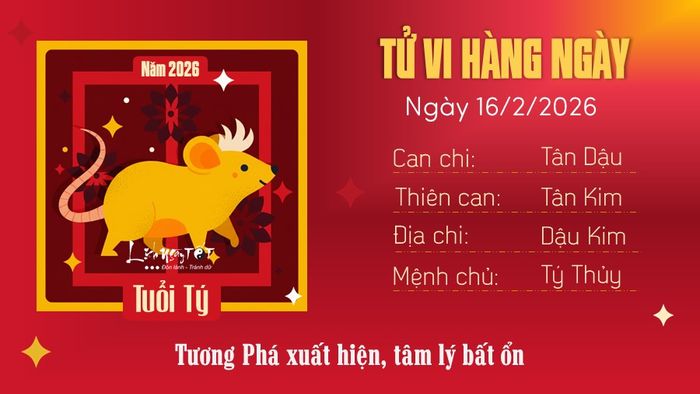 Tử vi ngày 16/2/2026 của tuổi Tý