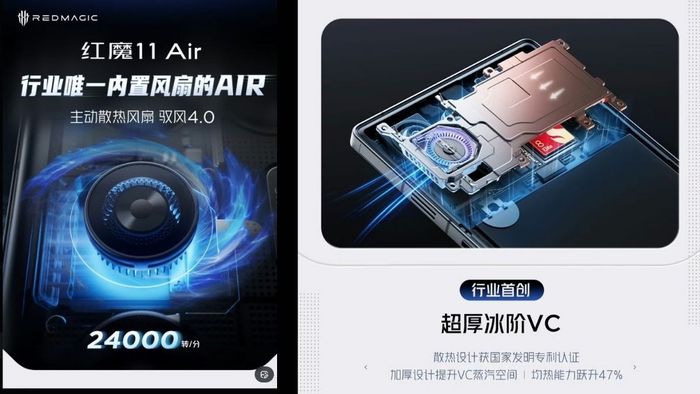 RedMagic 11 Air sẽ trang bị một hệ thống quạt tản nhiệt cực kỳ ấn tượng.