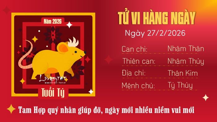 Tử vi hàng ngày 27/2/2026 - Tý