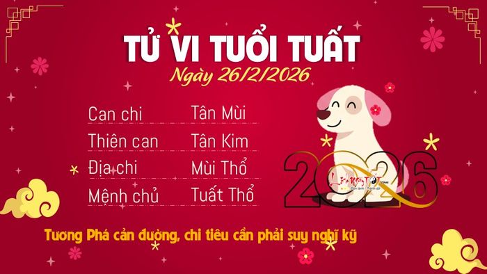 Tử vi hằng ngày 26/2/2026 của tuổi Tuất
