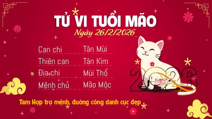 Tử vi hàng ngày 26/2/2026 của tuổi Mão