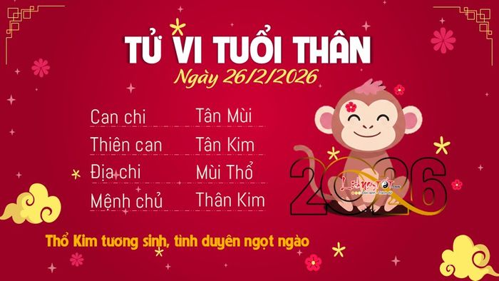 Tử vi hàng ngày 26/2/2026 của tuổi Thân