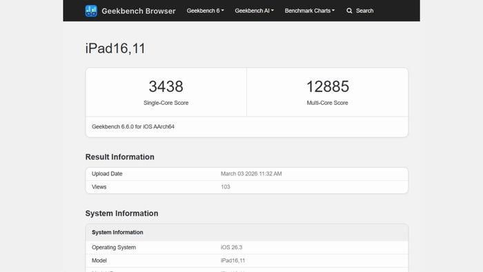 Điểm Geekbench của mẫu iPad Air M4 đã được ghi nhận trong cơ sở dữ liệu.