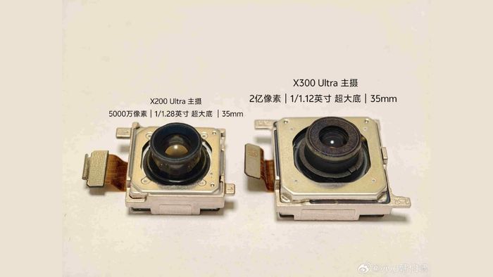 So sánh kích thước cảm biến giữa X200 Ultra (bên trái) và X300 Ultra (bên phải)