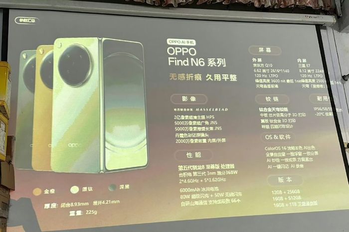 Bảng cấu hình kỹ thuật của OPPO Find N6 bị rò rỉ