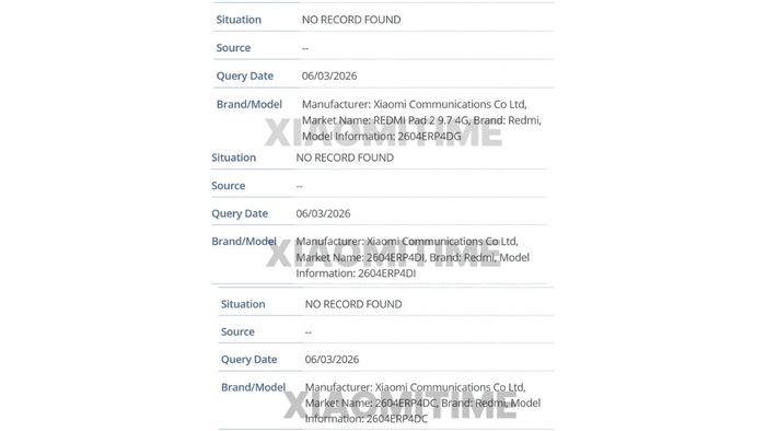 Phiên bản hoàn toàn mới của Redmi Pad 2 9.7 inch đã bất ngờ xuất hiện trong cơ sở dữ liệu GSMA, xác nhận thông tin về thiết bị sắp ra mắt.