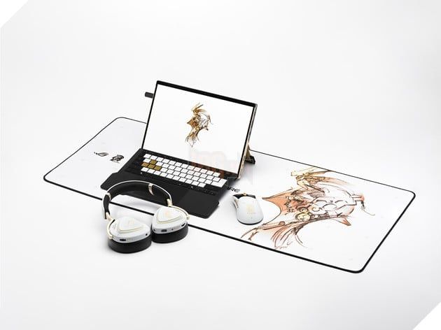 Hình ảnh mô tả một góc bàn làm việc được sắp xếp gọn gàng với MacBook, iMac, tai nghe không dây và chuột máy tính, tất cả đặt trên chiếc bàn trắng tối giản. Nội dung do AI tạo ra có thể chưa hoàn toàn chính xác.