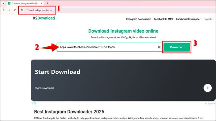 Tải video Facebook trên máy tính bằng X2Download