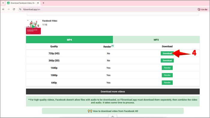 Tải video Facebook trên máy tính bằng Fdownload - bước 4