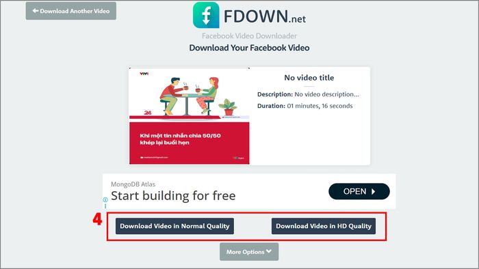Tải video Facebook trên PC bằng Fbdown - bước 3,4