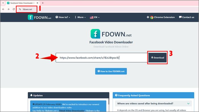 Tải video Facebook trên PC bằng Fbdown - bước 1,2