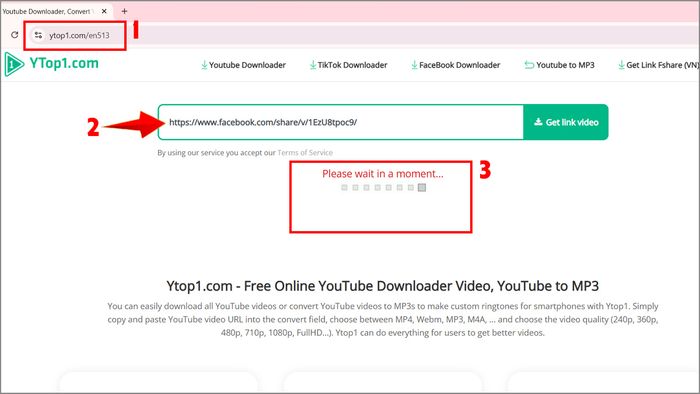 Tải video Facebook trên máy tính bằng Ytop1 - bước 1,2,3