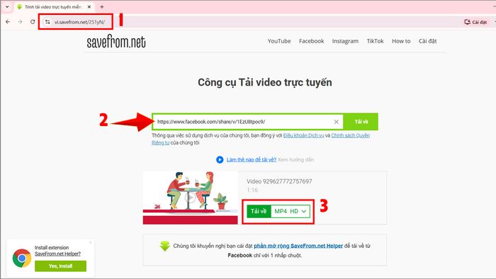 Tải video Facebook trên PC bằng SaveFrom