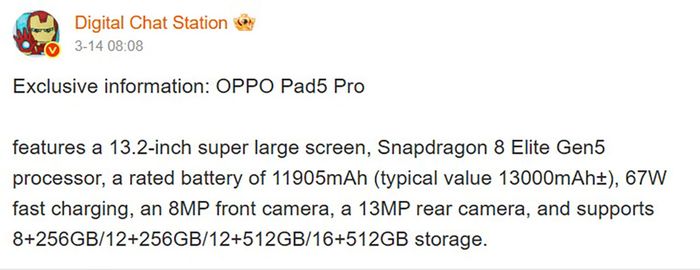 OPPO Pad 5 Pro hé lộ cấu hình cực mạnh