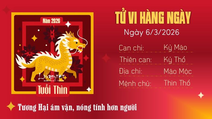 Tử vi hàng ngày 6/3/2026 của tuổi Thìn