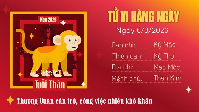 Tử vi hàng ngày 6/3/2026 của tuổi Thân