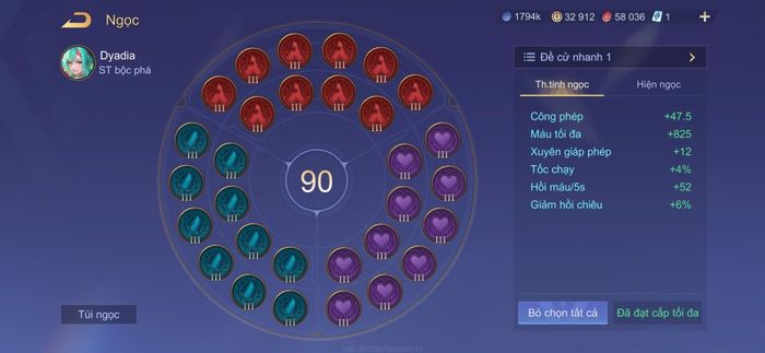 Bảng ngọc phù hợp nhất với Dyadia