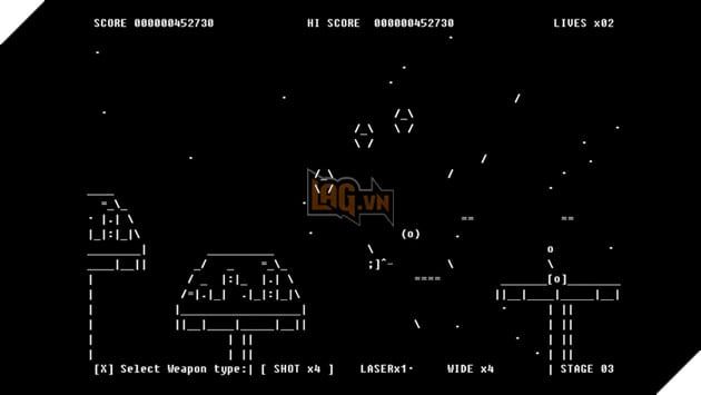 Tựa game bắn súng huyền thoại Gradius 40 năm tuổi đã được làm lại hoàn toàn bằng đồ họa ASCII cho PC 3.