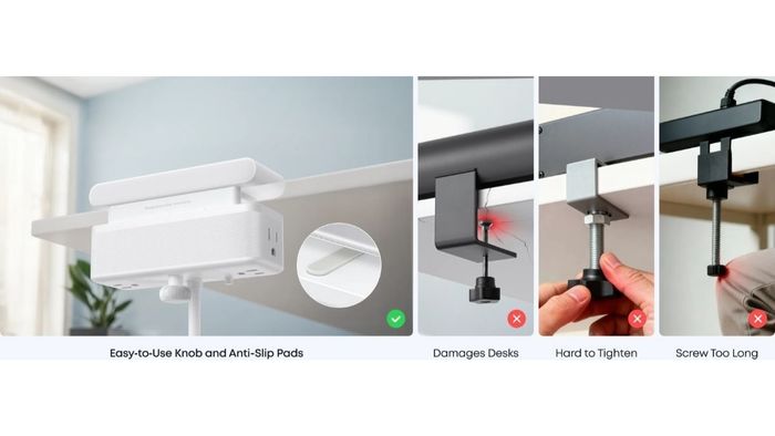 Thiết bị được cố định chắc chắn vào mép bàn nhờ núm xoay tích hợp
