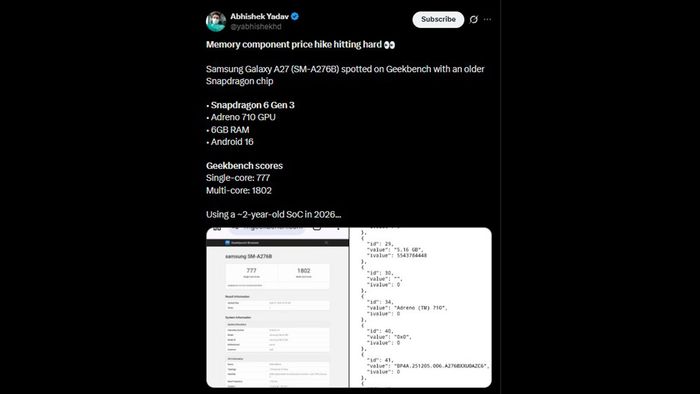 Thông số cấu hình chi tiết của Galaxy A27 5G