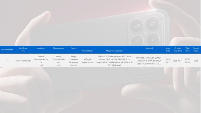 Chứng nhận xác nhận rằng Redmi K90 Ultra sẽ được trang bị sạc nhanh có dây 100W.