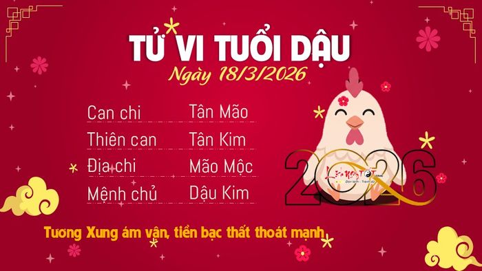 Tử vi ngày 18/3/2026 - Dậu