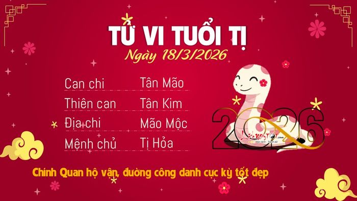 Tử vi hàng ngày 18/3/2026 - Tị