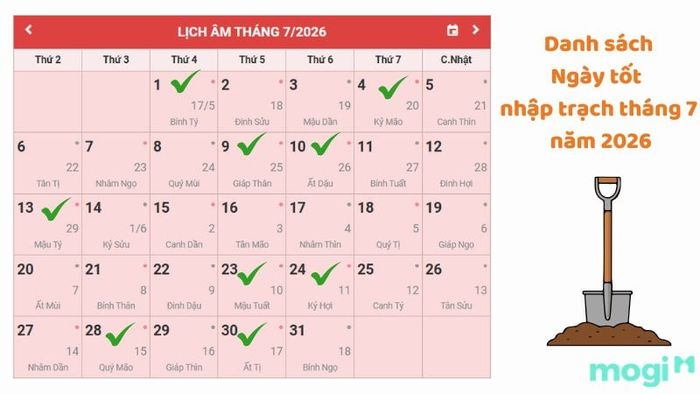 Danh sách chi tiết các ngày tốt nhập trạch tháng 7 năm 2026