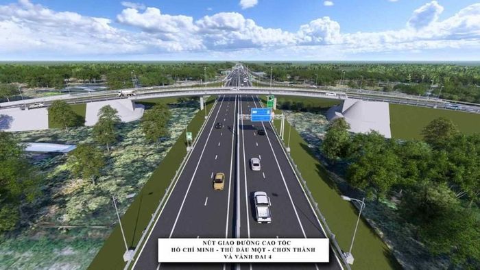 Phối cảnh nút giao cao tốc TP.HCM - Chơn Thành - Thủ Dầu Một kết nối với dự án Vành đai 4 (Nguồn: Báo Lao động)