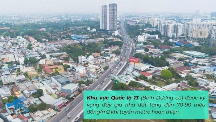 Khu vực dọc theo Quốc lộ 13 được kỳ vọng sẽ đẩy giá bất động sản tăng mạnh, có thể lên đến 70-90 triệu đồng/m2.