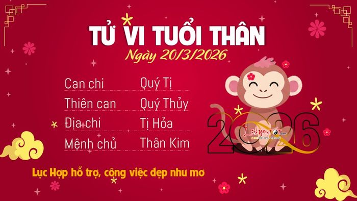 Tử vi hàng ngày 20/3/2026 của tuổi Thân