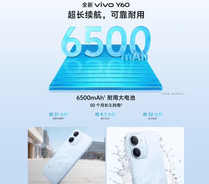 Vivo Y60 và Y60m sở hữu viên pin có dung lượng ấn tượng, đủ đáp ứng nhu cầu sử dụng cả ngày dài.