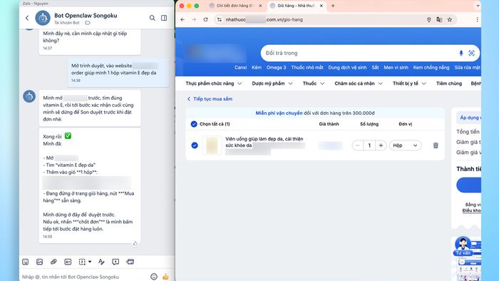 Ví dụ minh họa cách kết nối OpenClaw qua Zalo để thực hiện một nhiệm vụ cụ thể