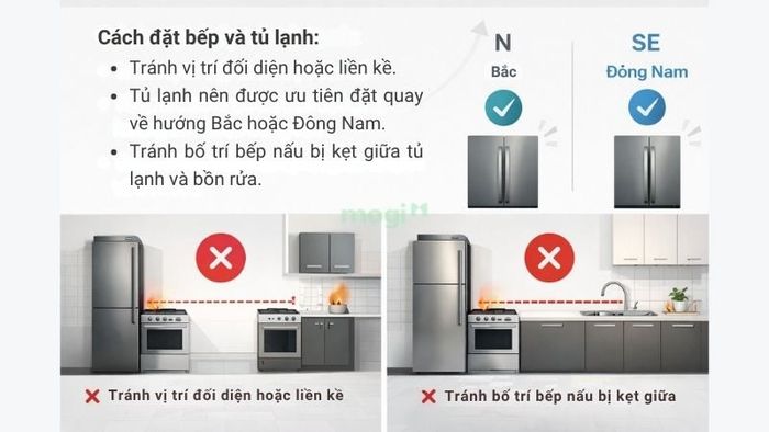 Một số nguyên tắc khi bố trí bếp và tủ lạnh