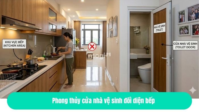 Phong thủy cửa nhà vệ sinh đối diện bếp