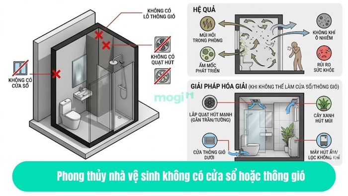 Phong thủy nhà vệ sinh không có cửa sổ hoặc thông gió