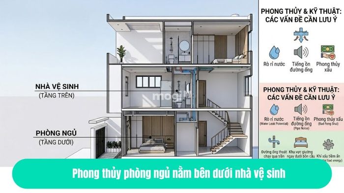 Phong thủy phòng ngủ nằm bên dưới nhà vệ sinh