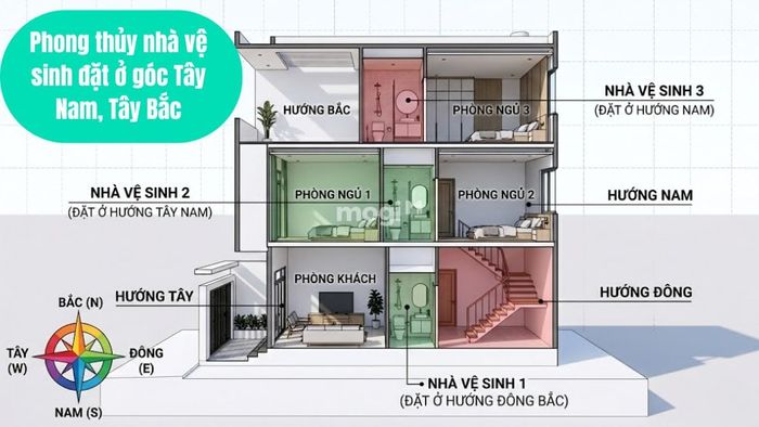 Phong thủy nhà vệ sinh đặt ở góc Tây Nam, Tây Bắc