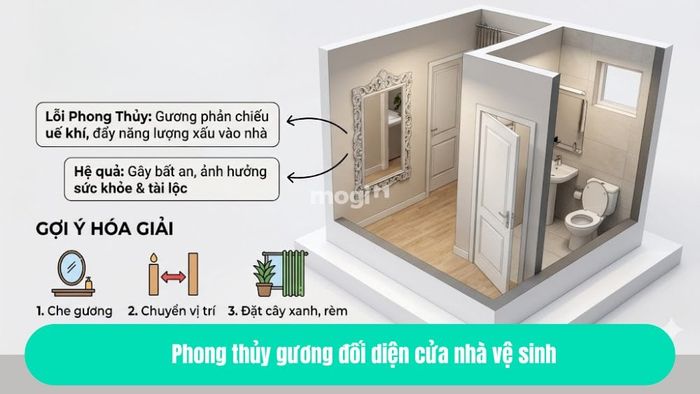 Phong thủy gương đối diện cửa nhà vệ sinh