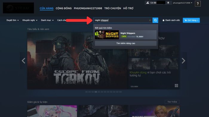 Tìm tên game trong mục tìm kiếm