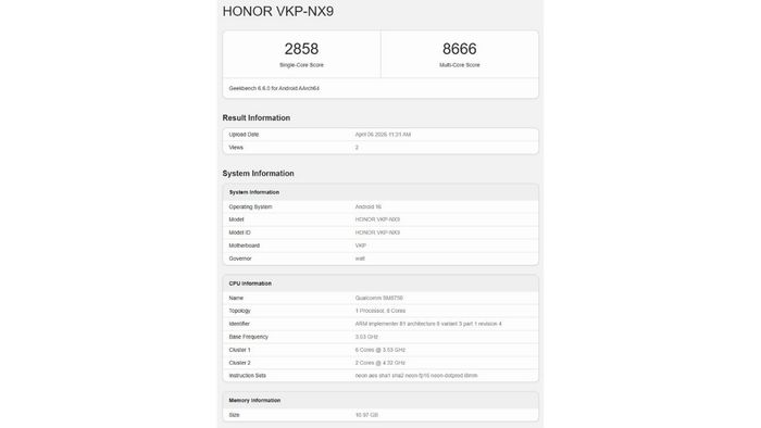 Điểm số Geekbench ấn tượng của HONOR 600 Pro.