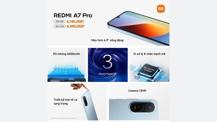 Viên pin dung lượng 6.000 mAh của REDMI A7 Pro giúp người dùng yên tâm sử dụng trong thời gian dài.