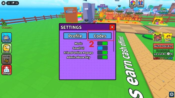 Hướng dẫn nhập mã code Unbox a Factory bước 2