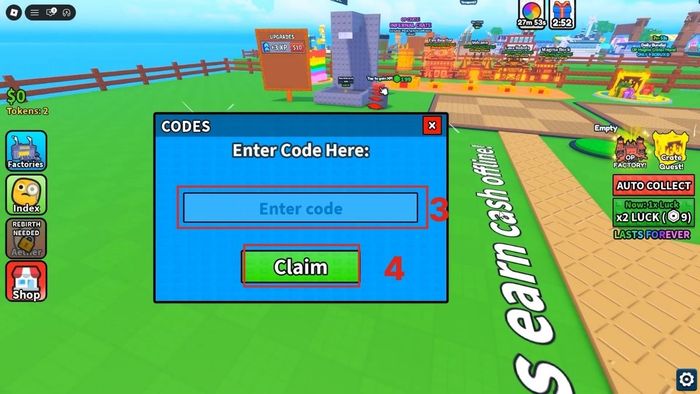 Hướng dẫn nhập mã code Unbox a Factory bước 3