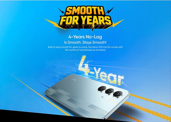 realme Narzo 100 Lite 5G mang lại hiệu năng mượt mà trong suốt 4 năm sử dụng.