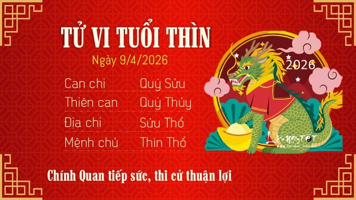 Tử vi hàng ngày 9/4/2026 của tuổi Thìn