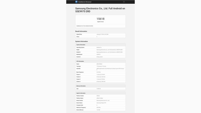 Hiệu suất của Exynos 2700 đã được ghi nhận trên Geekbench.