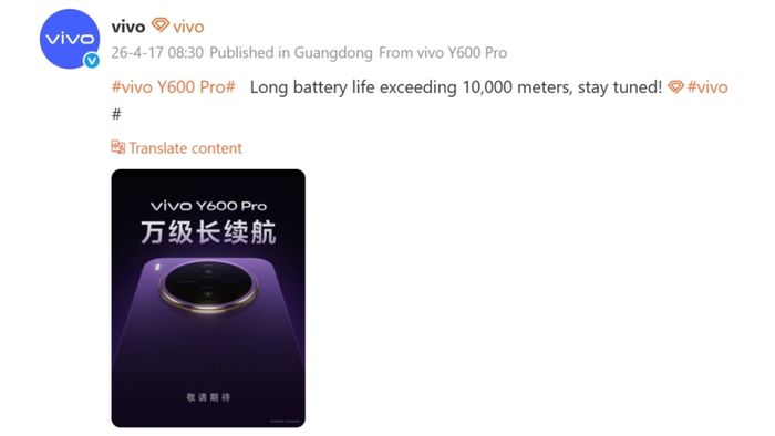 vivo chính thức giới thiệu những hình ảnh đầu tiên của mẫu smartphone Y600 Pro