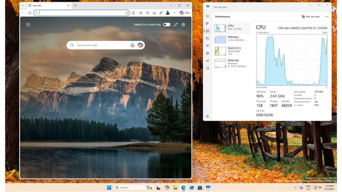 Edge ghi nhận mức sử dụng CPU lên tới 96% trong lúc khởi chạy